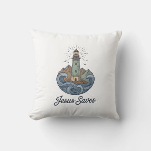 Jesus rettet Vintage-Leuchtturm-Christen-Shirt_1 Kissen