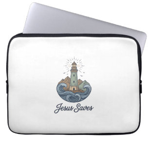 Jesus rettet Vintage-Leuchtturm-Christen-Shirt_1 Laptopschutzhülle