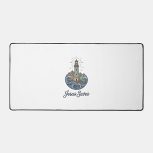 Jesus rettet Vintage-Leuchtturm-Christen-Shirt_1 Schreibtischunterlage