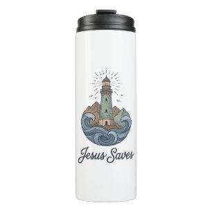Jesus rettet Vintage-Leuchtturm-Christen-Shirt_1 Thermosbecher