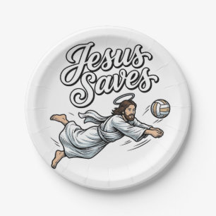 Jesus rettet Volleyball Vintage Christliches Shirt Pappteller