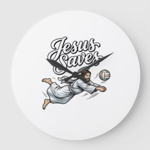 Jesus rettet Volleyball Vintage Christliches T-Shi Große Wanduhr