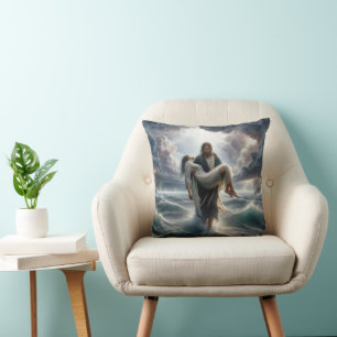 Jesus Rettete eine junge Frau im Sturm Kissen