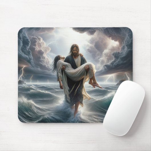 Jesus Rettete eine junge Frau im Sturm Mousepad (Mit Mouse)