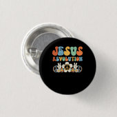 Jesus Revolution Der Glaube Retro Groovy Blume Pea Button (Vorne & Hinten)