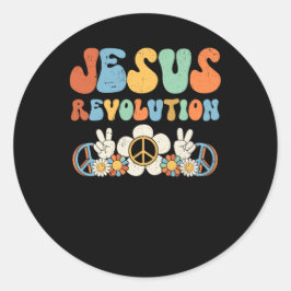 Jesus Revolution Der Glaube Retro Groovy Blume Pea Runder Aufkleber