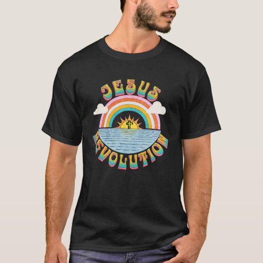 Jesus Revolution Menschen Retro Sun Rainbow Christ T-Shirt (Vorderseite)