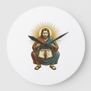 Jesus richtet unangenehmen Wedgie beim Kniebeugen  Große Wanduhr