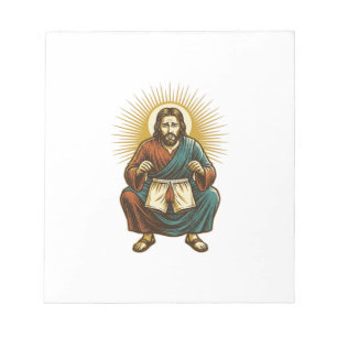 Jesus richtet unangenehmen Wedgie während des Knie Notizblock