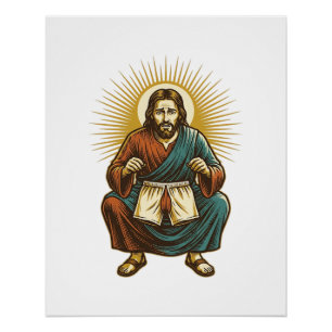 Jesus richtet unangenehmen Wedgie während Kniebeug Poster