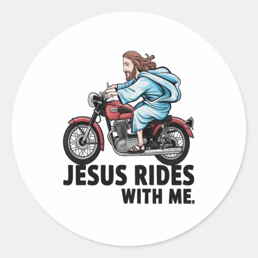 Jesus Rides with Me Runder Aufkleber (Vorderseite)