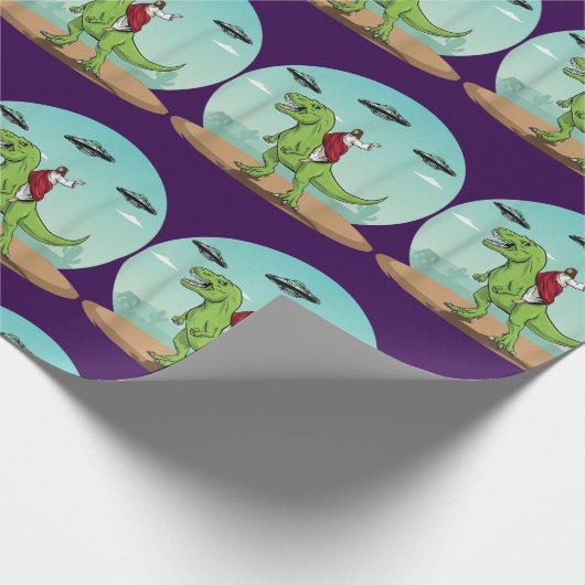 Jesus Riding A Dinosaur Funny Bigfoot UFO Alien Geschenkpapier (Ecke)