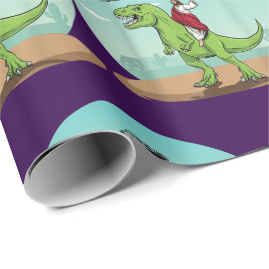 Jesus Riding A Dinosaur Funny Bigfoot UFO Alien Geschenkpapier (Rolleneckpunkt)