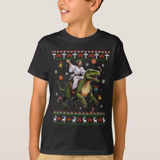 Jesus Riding Dinosaur Funny Meme Ugly Christmas Sw T-Shirt (Vorderseite)