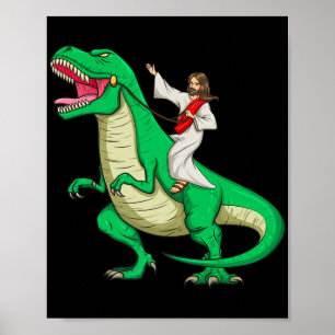 Jesus Riding Dinosaur Funny Parody Tyrannosaurus R Poster