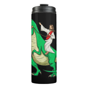 Jesus Riding Dinosaur Funny Parody Tyrannosaurus R Thermosbecher