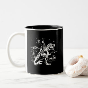 Jesus Riding Dinosaur UFO 90s Grafik Zweifarbige Tasse