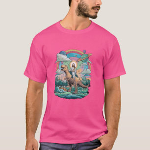 Jesus Riding in Space T-Rex Dinosaur Meme Sci-Fi B T-Shirt