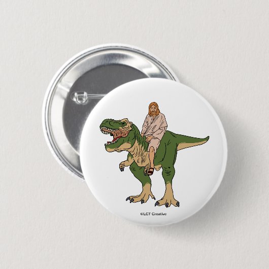 Jesus Riding T-Rex Button (Vorne & Hinten)