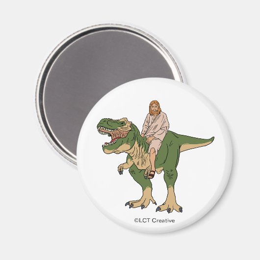 Jesus Riding T-Rex Magnet (Vorderseite/Rückseite)
