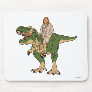 Jesus Riding T-Rex Mousepad