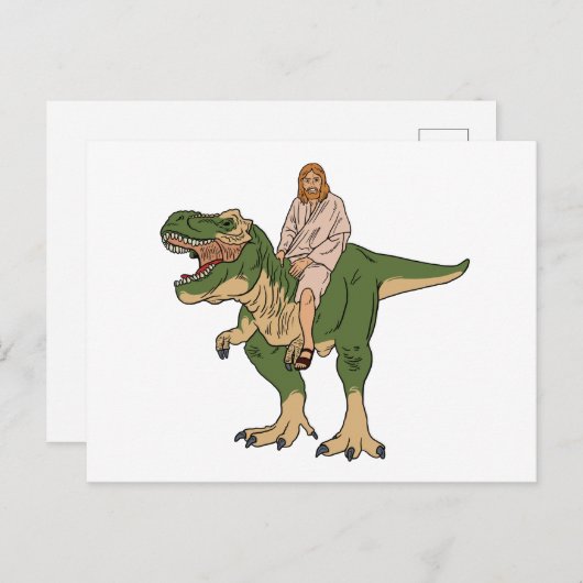 Jesus Riding T-Rex Postkarte (Vorne/Hinten)