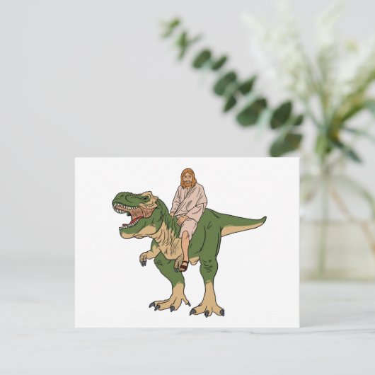 Jesus Riding T-Rex Postkarte (Stehend Vorderseite)