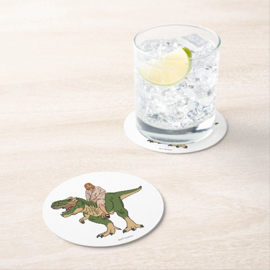 Jesus Riding T-Rex Runder Pappuntersetzer (Vor Ort)
