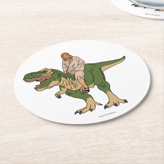 Jesus Riding T-Rex Runder Pappuntersetzer (Angewinkelt)