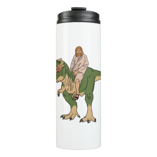 Jesus Riding T-Rex Thermosbecher (Vorderseite)