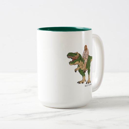 Jesus Riding T-Rex Zweifarbige Tasse (VorderseiteRechts)