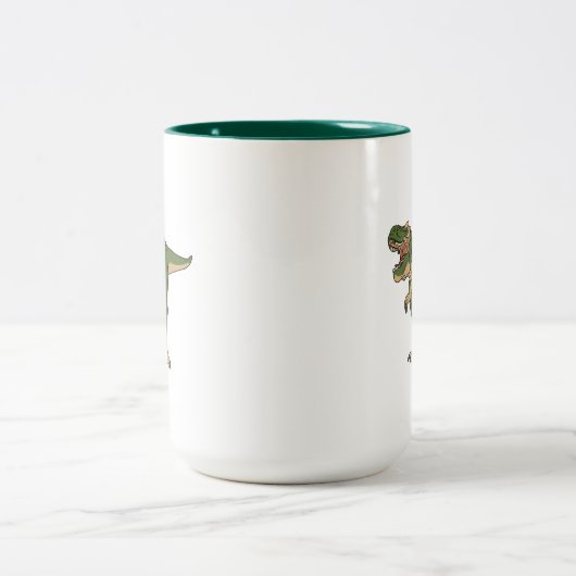 Jesus Riding T-Rex Zweifarbige Tasse (Mittel)