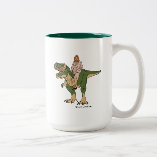 Jesus Riding T-Rex Zweifarbige Tasse (Rechts)
