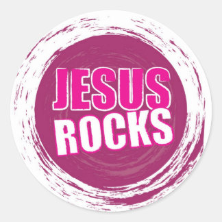 Jesus Rocks 1 Rosa Runder Aufkleber