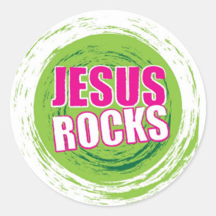 Jesus Rocks 3 Green Runder Aufkleber