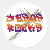 Jesus Rocks Christlich Runder Aufkleber (Vorderseite)