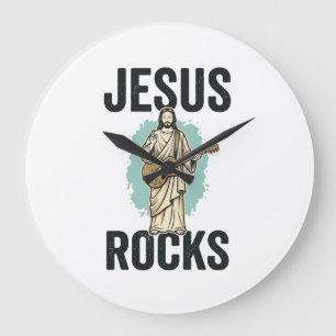 Jesus Rocks Gitarre Vintage Christian Gravur Des Große Wanduhr