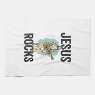 Jesus Rocks Gitarre Vintage Christliche Gravur Des Geschirrtuch