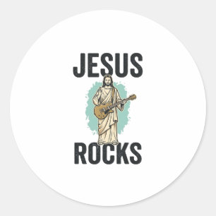 Jesus Rocks Gitarre Vintage Christliche Gravur Des Runder Aufkleber