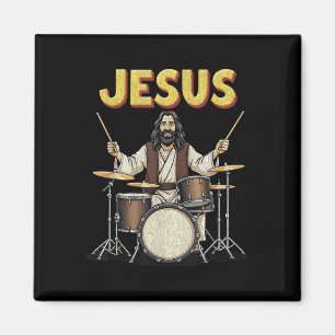 Jesus Rocks Music Funny Christlich Drummer Design Magnet