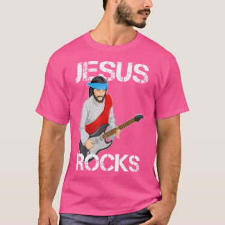 Jesus Rocks on Electrical Gitarre Funny Christlich T-Shirt