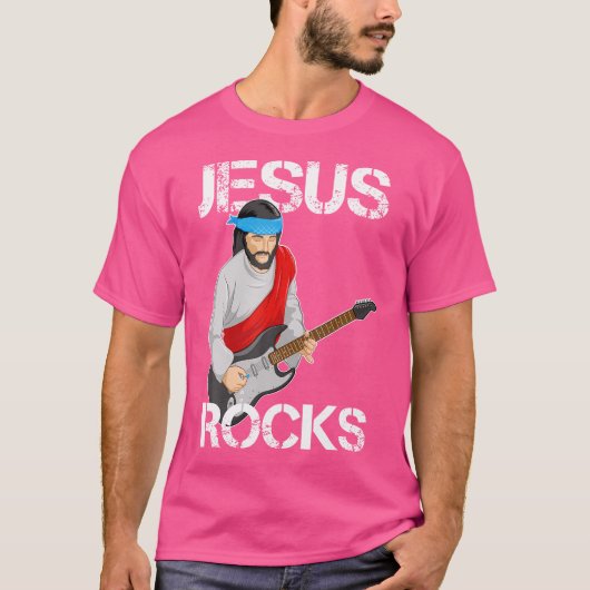 Jesus Rocks on Electrical Gitarre Funny Christlich T-Shirt (Vorderseite)