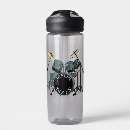 Jesus Rocks - Schlagzeuger Trinkflasche (Vorderseite)