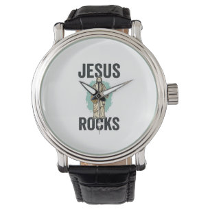 Jesus Rockt Gitarre Vintage Christliche Gravur Des Armbanduhr