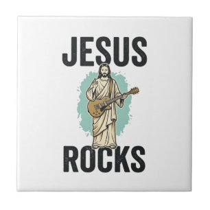Jesus Rockt Gitarre Vintage Christliche Gravur Des Fliese