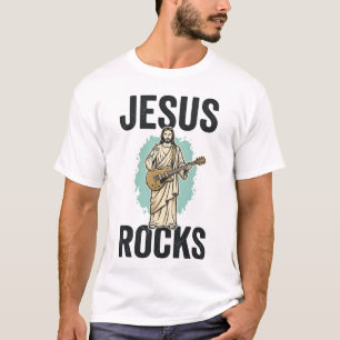 Jesus Rockt Gitarre Vintage Christliche Gravur Des T-Shirt