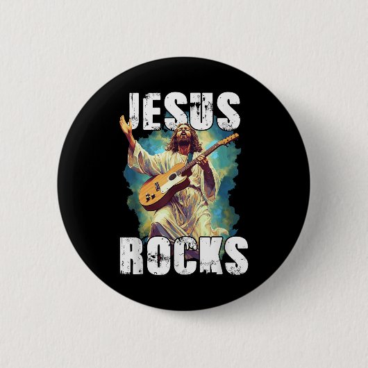 Jesus rockt mit Gitarre - Lustiger christlicher Fe Button (Vorderseite)