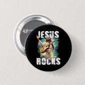 Jesus rockt mit Gitarre - Lustiger christlicher Fe Button (Vorne & Hinten)