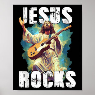Jesus rockt mit Gitarre - Lustiger christlicher Fe Poster