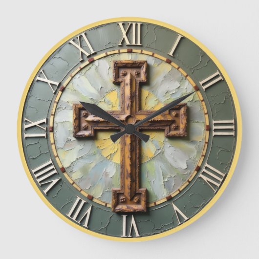 Jesus Rustic Textured Cross Große Wanduhr (Vorderseite)